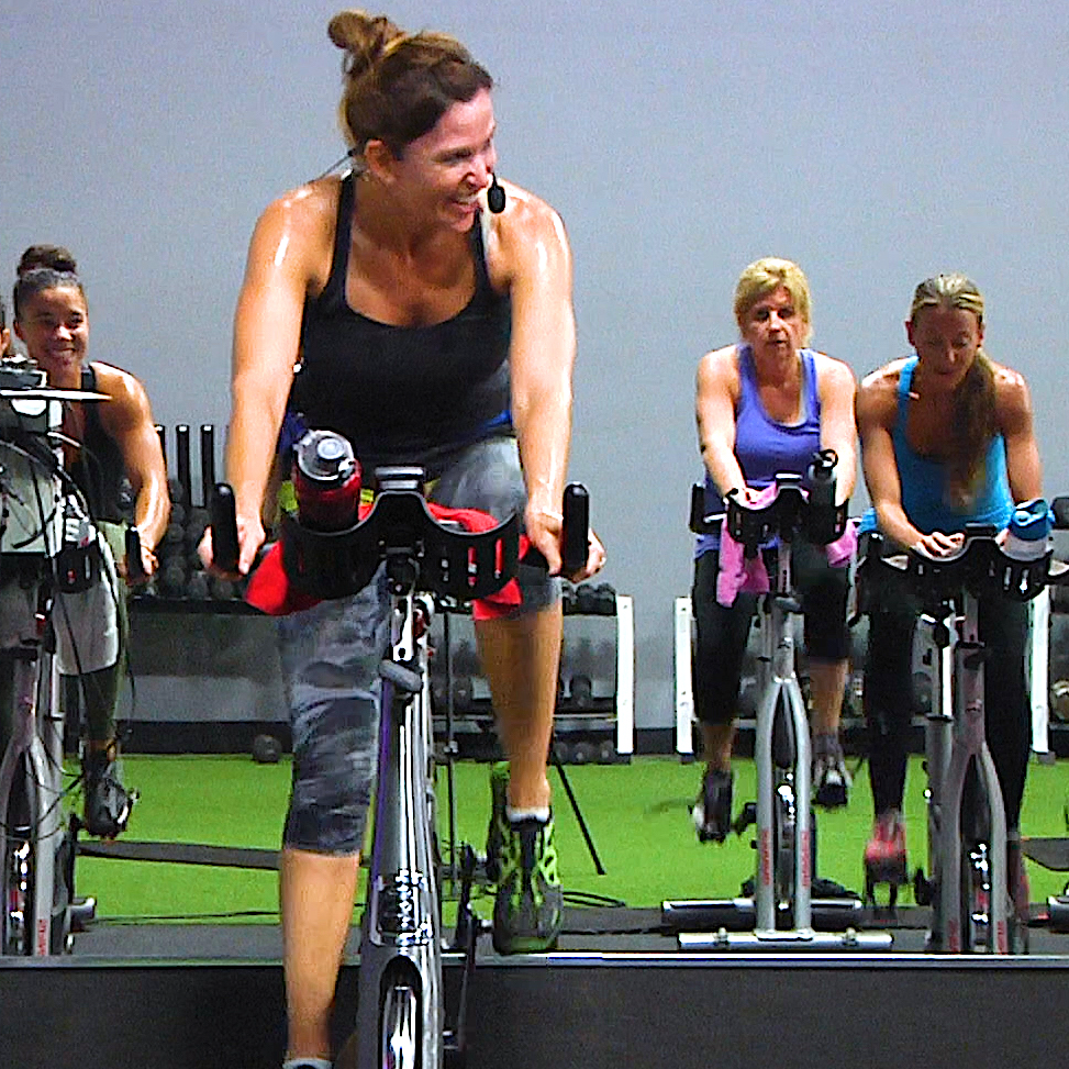 Instructor teaching a Spinning class